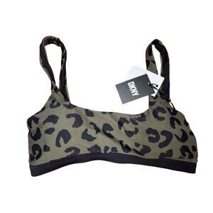 DKNY army green cheetah print bikini top NWT size medium